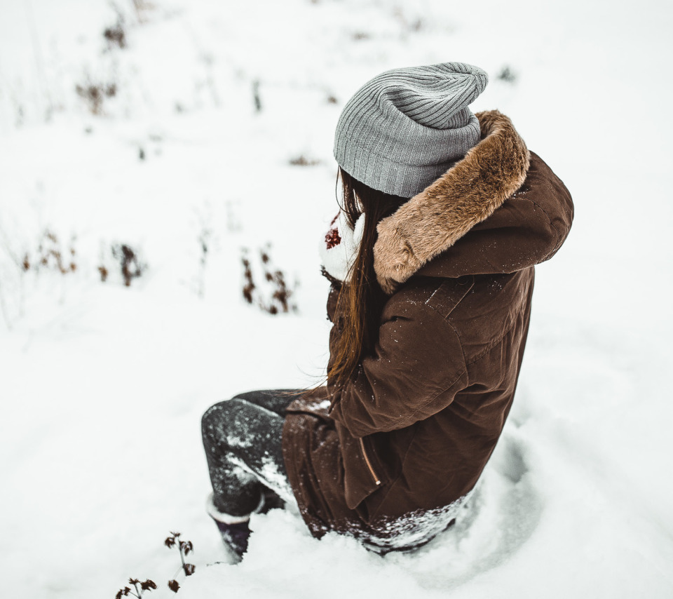 Фото Девушка Зима Снег Со Спины