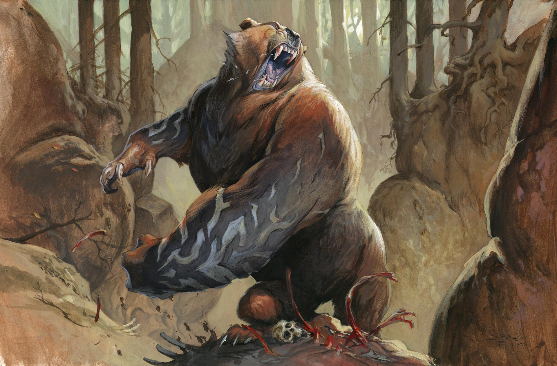 Скачать обои медведь, Magic: The Gathering, Jesper Ejsing, Runeclaw Bear, Р...