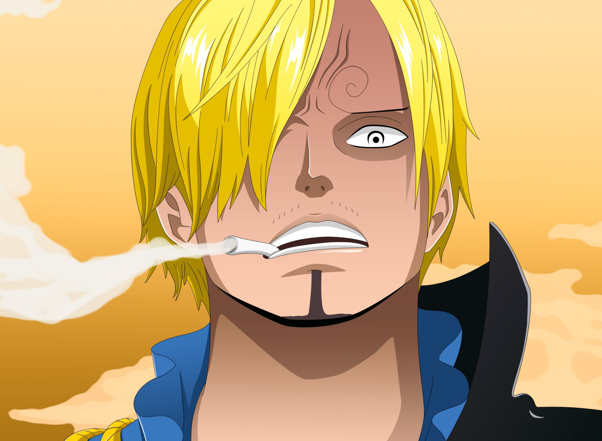 One Piece, pirate, smoke, man, cigarette, face, blond, fork, suit, prince, ...