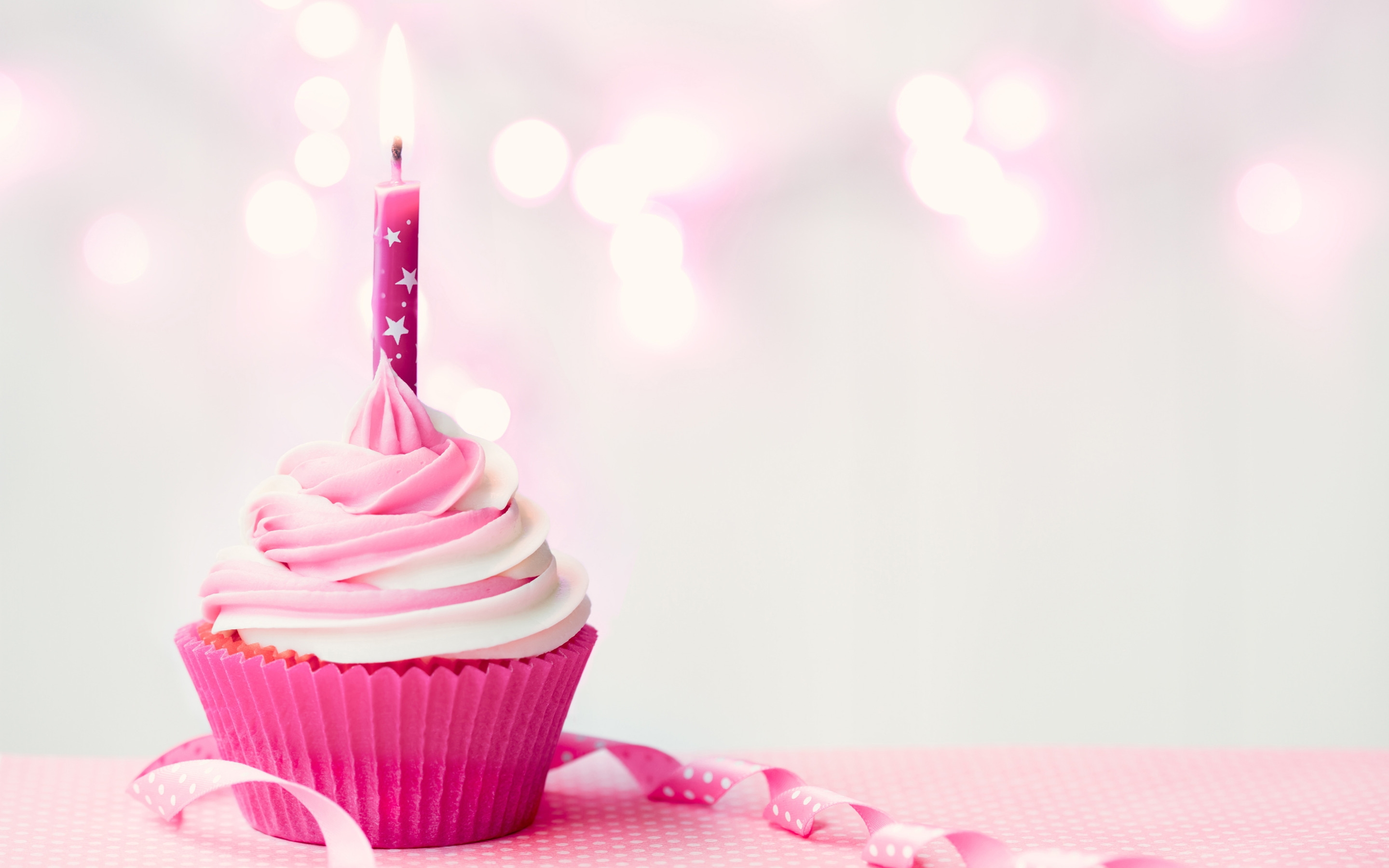 Скачать обои день рождения, свеча, крем, Happy Birthday, pink, cupcake, кек...