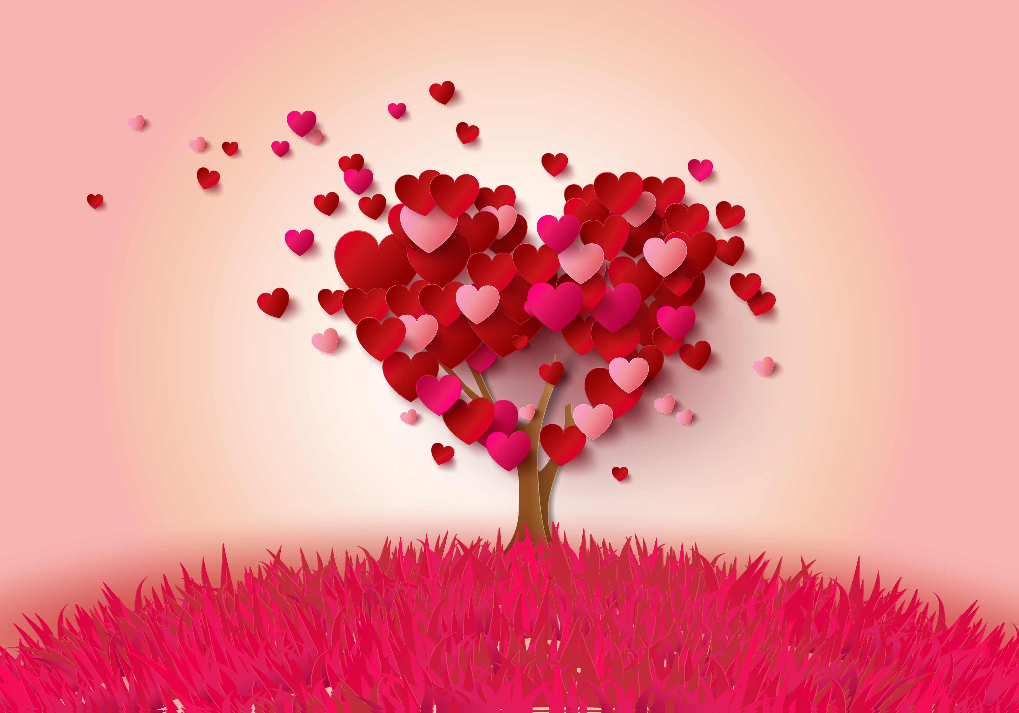 Обои для рабочего стола. дерево, сердце, сердечки, love, heart, pink, roman...