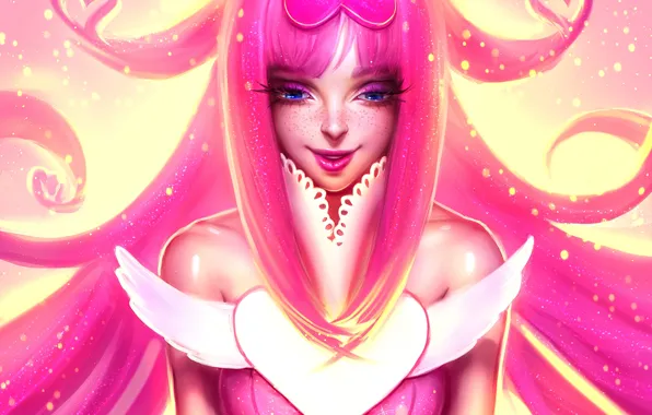 Картинка девушка, лицо, розовый, праздник, волосы, арт, happy valentine's day