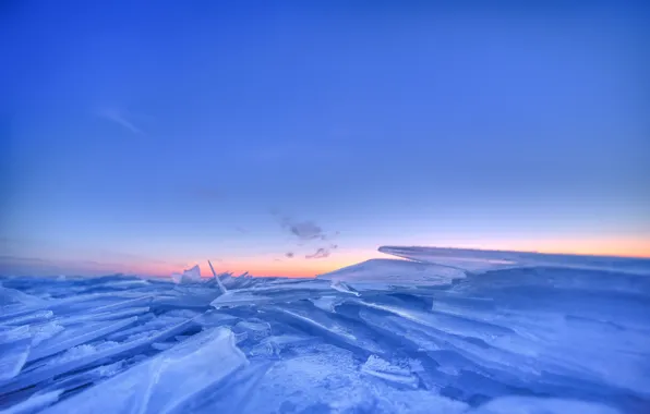 Картинка лед, зима, небо, озеро, голубое, утро, льдины, Швеция