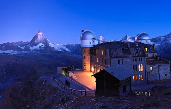 Картинка небо, горы, Швейцария, Switzerland, обсерватория, Zermatt, метеостанция, Kulm Hotel
