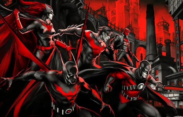 Картинка красный, red, comics, Batwoman, Готэм, Найтвинг, Red Hood, Красный колпак, Gotham, Red Robin, Nightwing, Бэтмен …