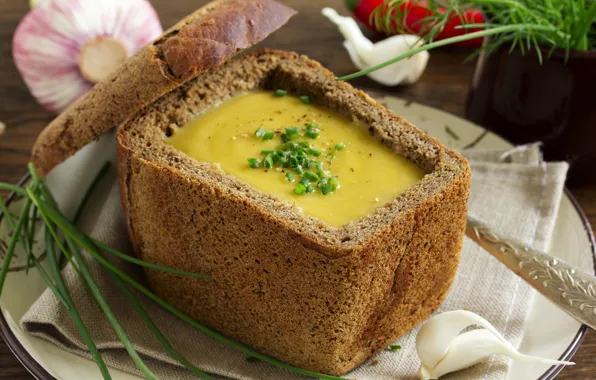Картинка зелень, хлеб, булка, bread, greens, Lentil soup, Чечевичный суп