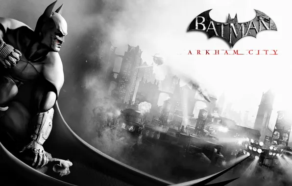 Картинка город, герой, летучая мышь, Batman Archam City