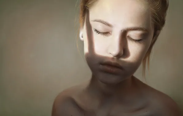Картинка девушка, арт, рыжая, шея, закрытые глаза, Elena Sai