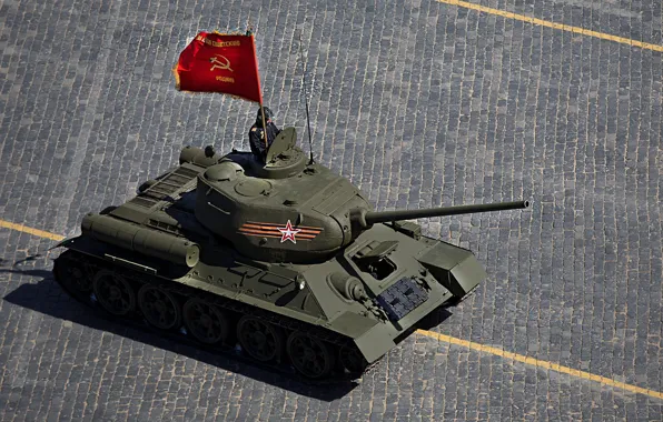 Картинка праздник, день победы, танк, парад, красная площадь, советский, средний, Т-34-85