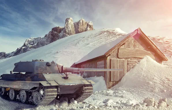Картинка зима, снег, Германия, арт, танк, танки, WoT, World of Tanks, E50-M, Wargaming.Net