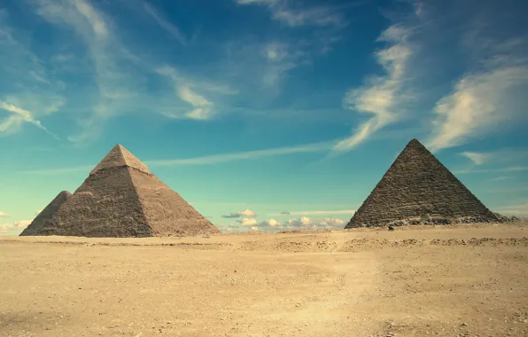 Картинка песок, небо, облака, пейзаж, природа, пирамиды, sky, landscape, nature, clouds, sand, египет, 1920x1080, egypt, pyramids