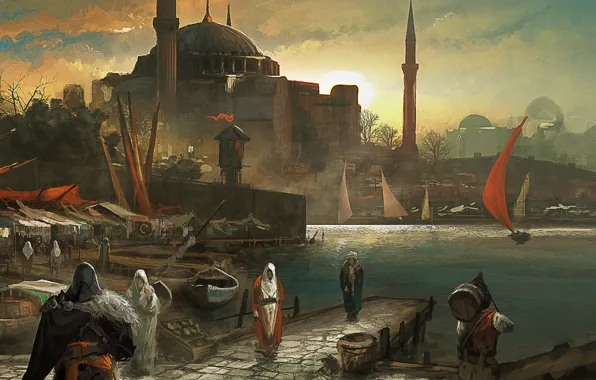 Картинка город, рынок, assassin's creed, эцио, revelations, Port, Constantinople