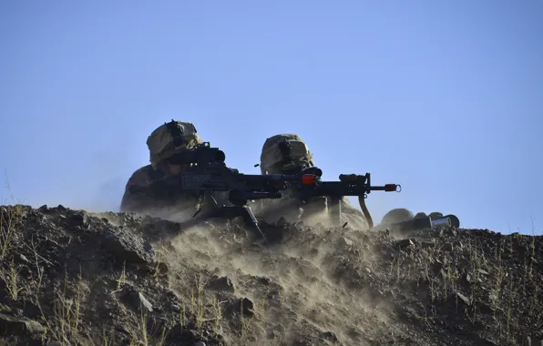 Картинка оружие, солдаты, экипировка, на позиции, морпехи, готовность, пулемет M240B