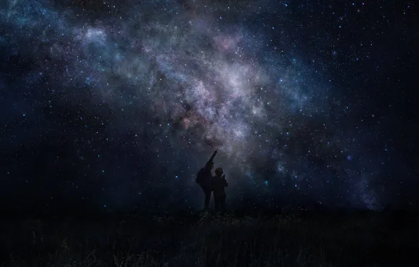 Картинка небо, космос, звезды, люди, арт, iy tujiki