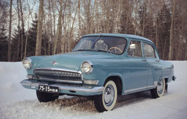 Картинка снег, ретро, фон, обои, СССР, автомобиль, легенда, волга, Volga, Газ 21