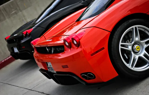 Картинка красный, черный, Ferrari, суперкар, red, supercar, феррари, black, enzo, back, энзо