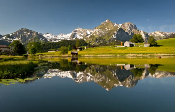 Картинка горы, природа, озеро, отражение, Швейцария, Switzerland
