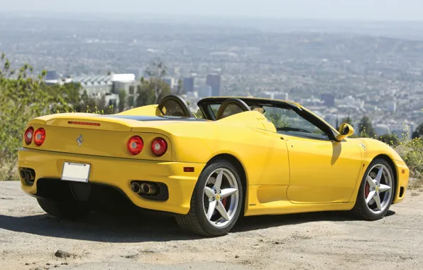 Картинка желтый, Феррари, Ferrari, вид сзади, 360, спайдер, Spider