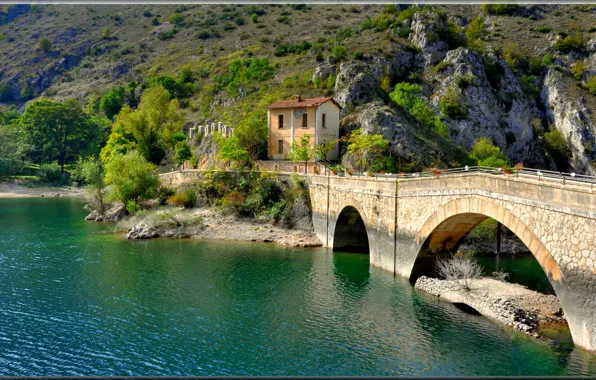 Картинка горы, мост, озеро, дом, Италия, Виллалаго