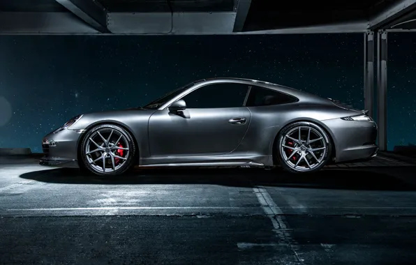 Картинка 911, Porsche, Carrera 4, серая, порше, сбоку, каррера, 2015