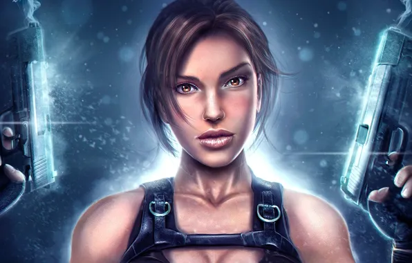 Картинка девушка, оружие, пистолеты, арт, Tomb Raider, Lara Croft
