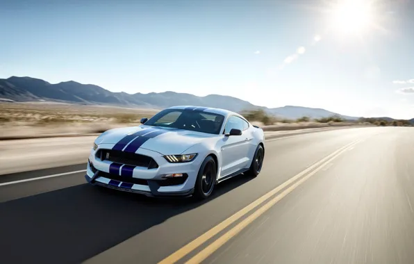 Картинка движение, пустыня, скорость, трасса, Mustang, Shelby, GT350