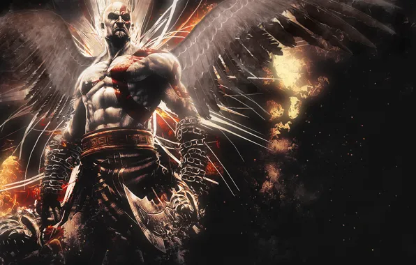 Картинка abstract, Kratos, God of War, wings, background, video game, Ascension, blades, God of War: Ascension, …