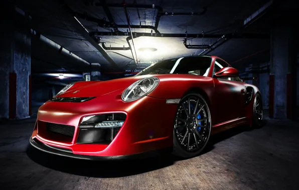 Картинка красный, 911, Porsche, парковка, red, порше, front, Turbo