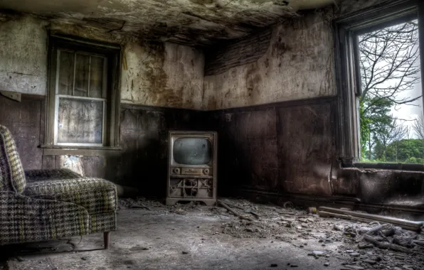 Картинка комната, кресло, телевизор, окно