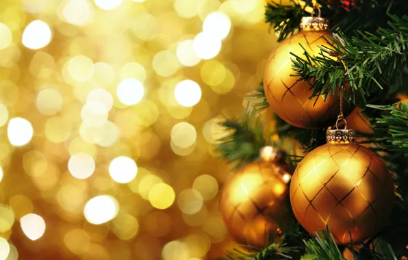 Картинка украшения, шары, елка, Новый Год, Рождество, golden, Christmas, balls, decoration, Merry