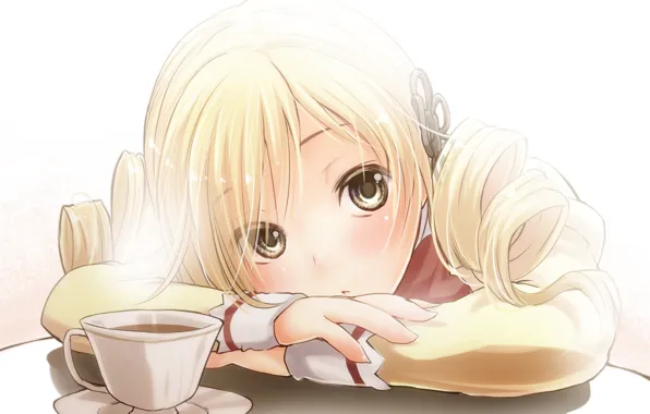 Картинка грусть, настроение, чай, аниме, завтрак, девочка, yukiu kon, mahou shoujo madoka magica