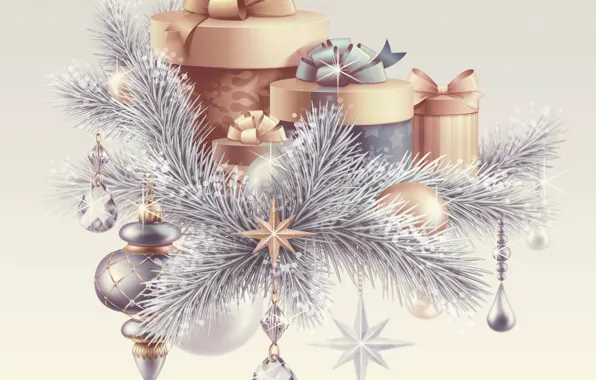 Картинка шарики, ветки, фото, Рождество, подарки, Новый год, праздники