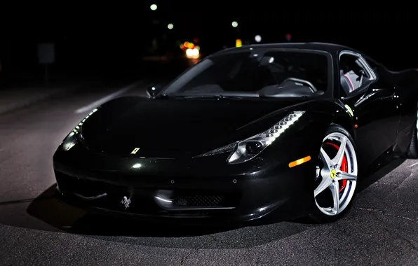 Картинка черная, Ferrari, суперкар, феррари, 458, Black, Italia