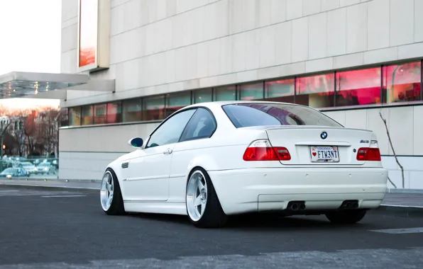 Картинка тюнинг, BMW, Белая, диски, White, E46, stance