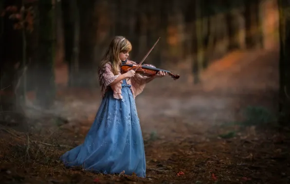 Картинка лес, скрипка, девочка