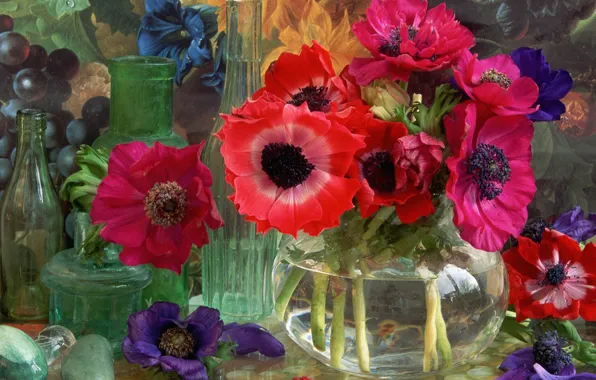 Картинка стекло, цветы, ваза, натюрморт