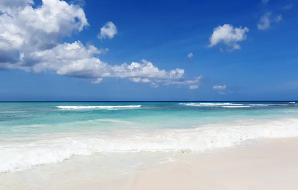Картинка море, волны, тропики, побережье, waves, beach, sea, голубая вода, tropics, blue water