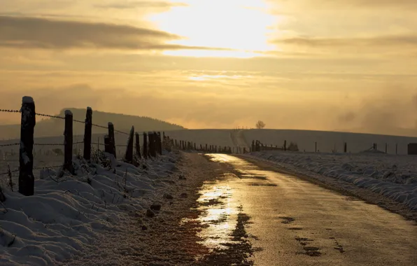 Картинка дорога, свет, снег