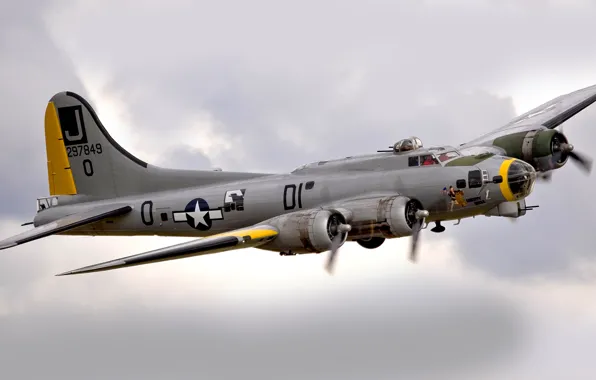 Картинка небо, облака, полет, бомбардировщик, B-17, Летающая крепость, Flying Fortress