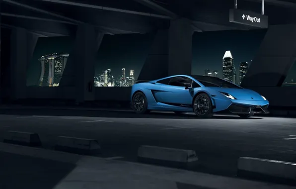 Картинка Lamborghini, City, Superleggera, Gallardo, Blue, Front, LP570-4, Supercar, Ligth, Nigth