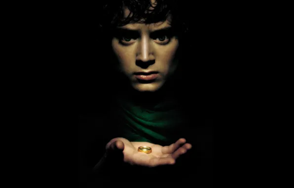 Картинка взгляд, фон, черный, рука, кольцо, фэнтези, актер, Фродо, хоббит, испуганный, the lord of the rings, …