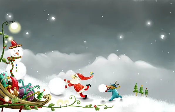 Картинка рисунок, новый год, рождество, вектор, снеговик, Праздник
