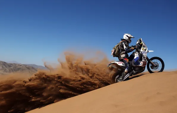 Картинка песок, пустыня, мотоцикл, ралли, дакар