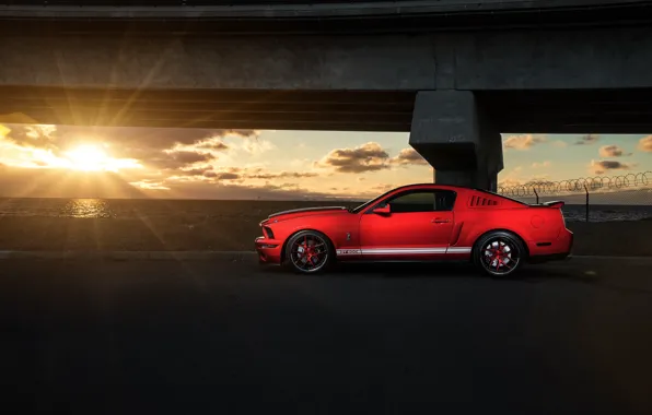 Картинка Mustang, Ford, Shelby, GT500, Muscle, Red, Car, Sunset, Side, Collection, Aristo