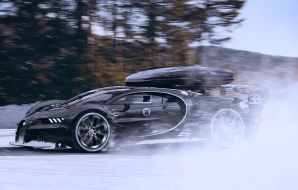 Картинка Bugatti, Vision, Winter, Speed, Black, Snow, Gran Turismo