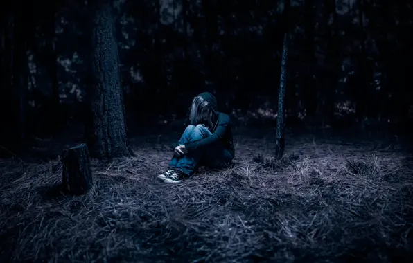 Картинка девушка, одиночество, в лесу