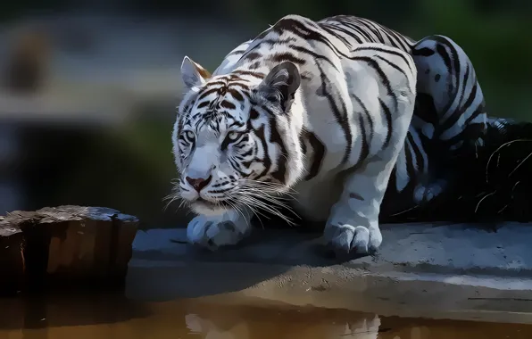 Картинка взгляд, природа, хищник, белый тигр