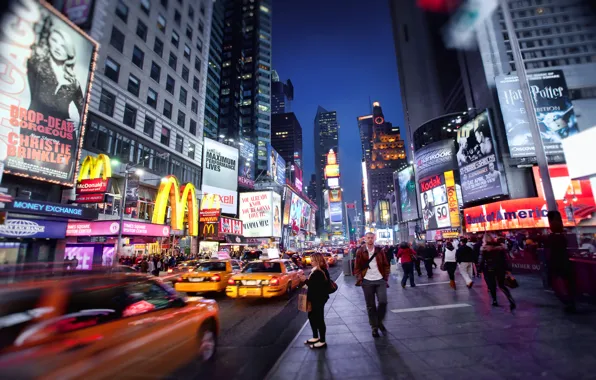 Картинка ночь, нью-йорк, new york, usa, nyc, Times Square, Down on Broadway
