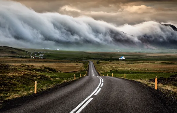 Картинка дорога, небо, облака, тучи, Исландия
