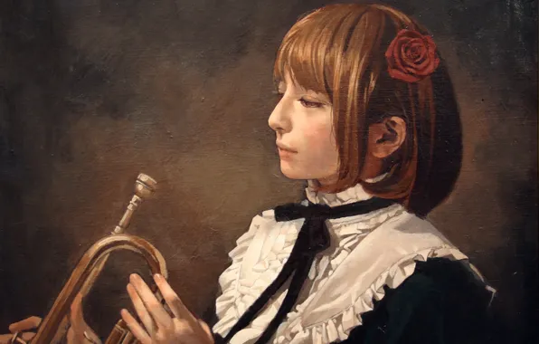 Картинка девушка, роза, масло, труба, живопись, холст, art, Pony, Imai Takahiro